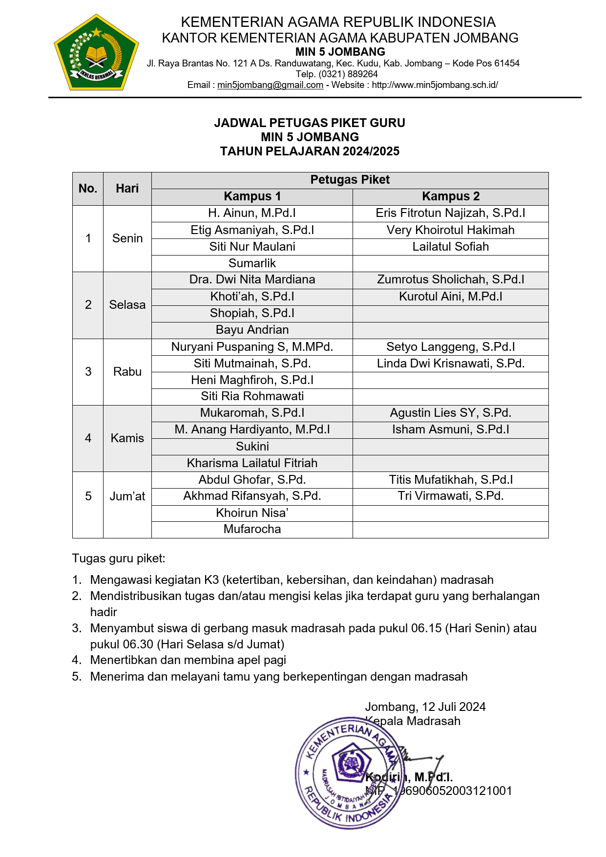 DAFTAR PIKET GURU 2024-2025 NEW